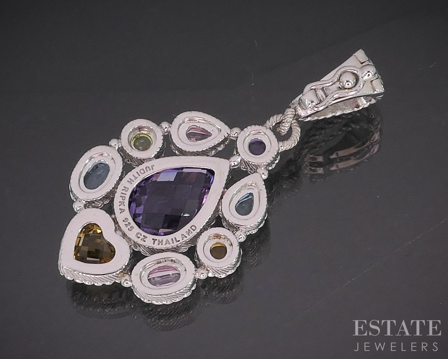 Sterling Silver Judith Ripka Multi Gem & CZ Teardrop Pendant 6.8g p19098