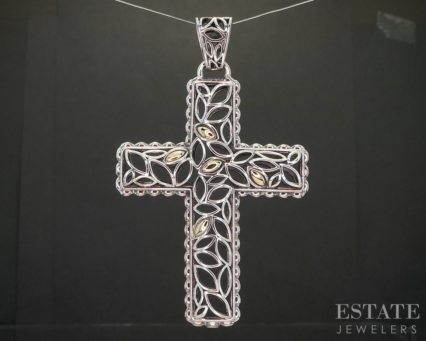 14k & Sterling Angela by John Hardy Open Cross Large Pendant 22g p19099