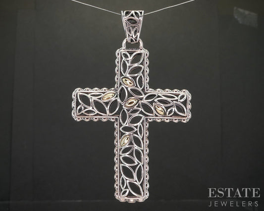 14k & Sterling Angela by John Hardy Open Cross Large Pendant 22g p19099