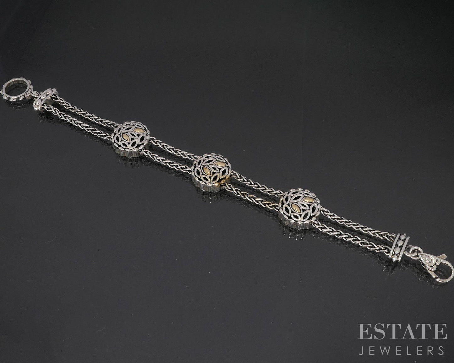 14k & Sterling Angela by John Hardy Wheat Chain Beaded Bracelet 21.8g p19108