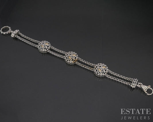 14k & Sterling Angela by John Hardy Wheat Chain Beaded Bracelet 21.8g p19108