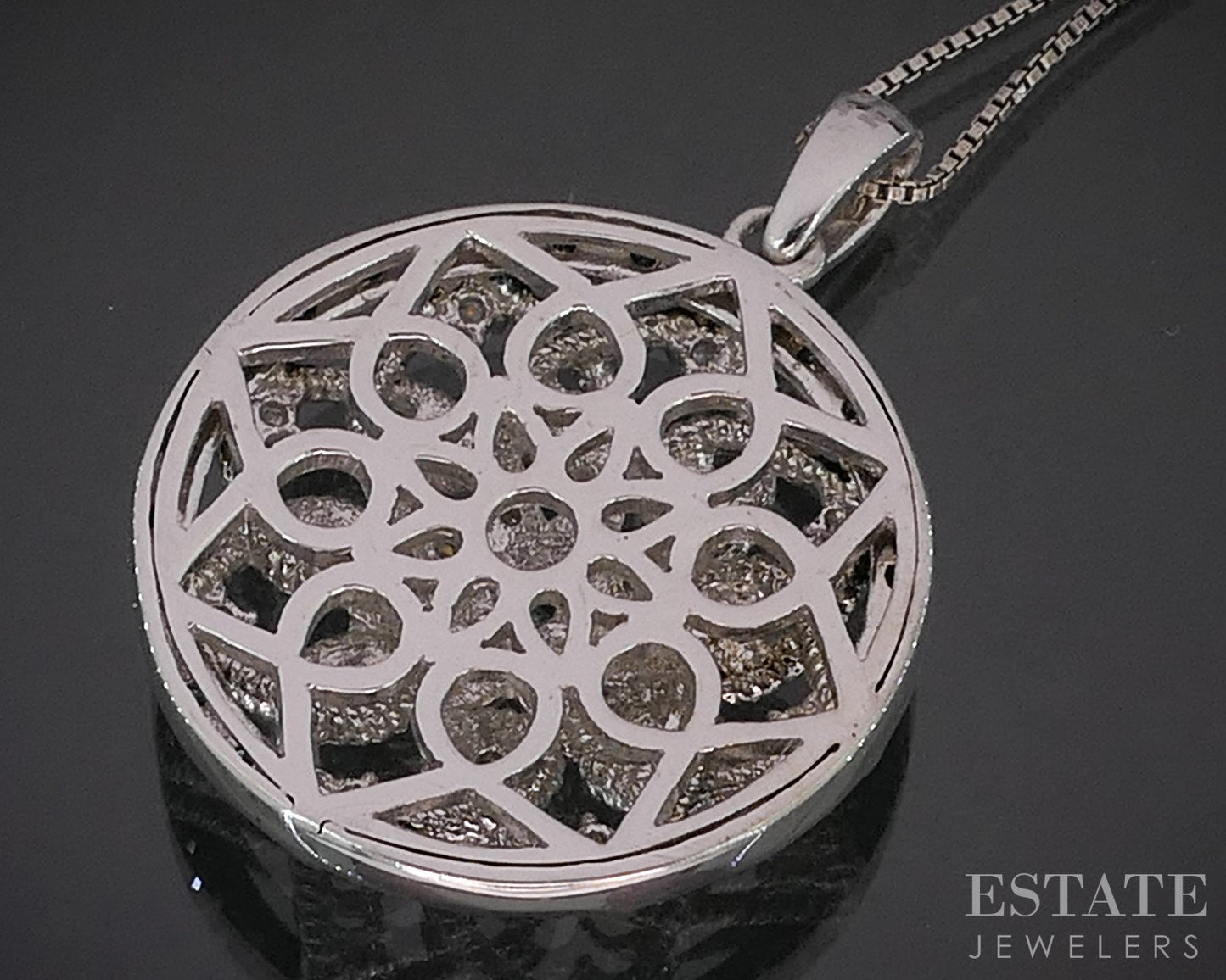 Sterling Silver Natural Blue & White Diamond Circle Necklace 6.9g 18"L p19129