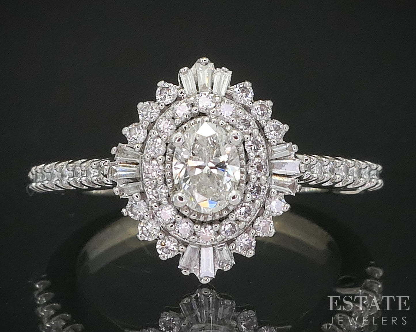 14k White Gold Oval Natural .60ctw Diamond Engagement Ring 3.8g p18641