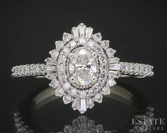 14k White Gold Oval Natural .60ctw Diamond Engagement Ring 3.8g p18641