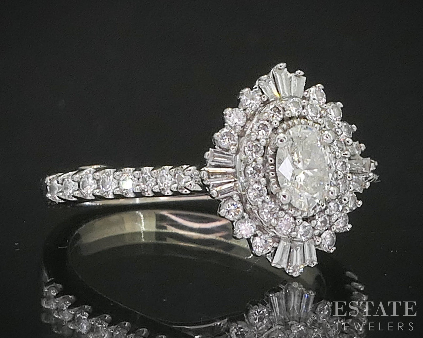 14k White Gold Oval Natural .60ctw Diamond Engagement Ring 3.8g p18641