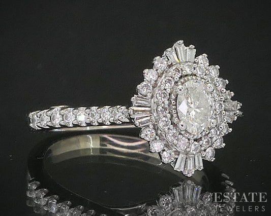 14k White Gold Oval Natural .60ctw Diamond Engagement Ring 3.8g p18641