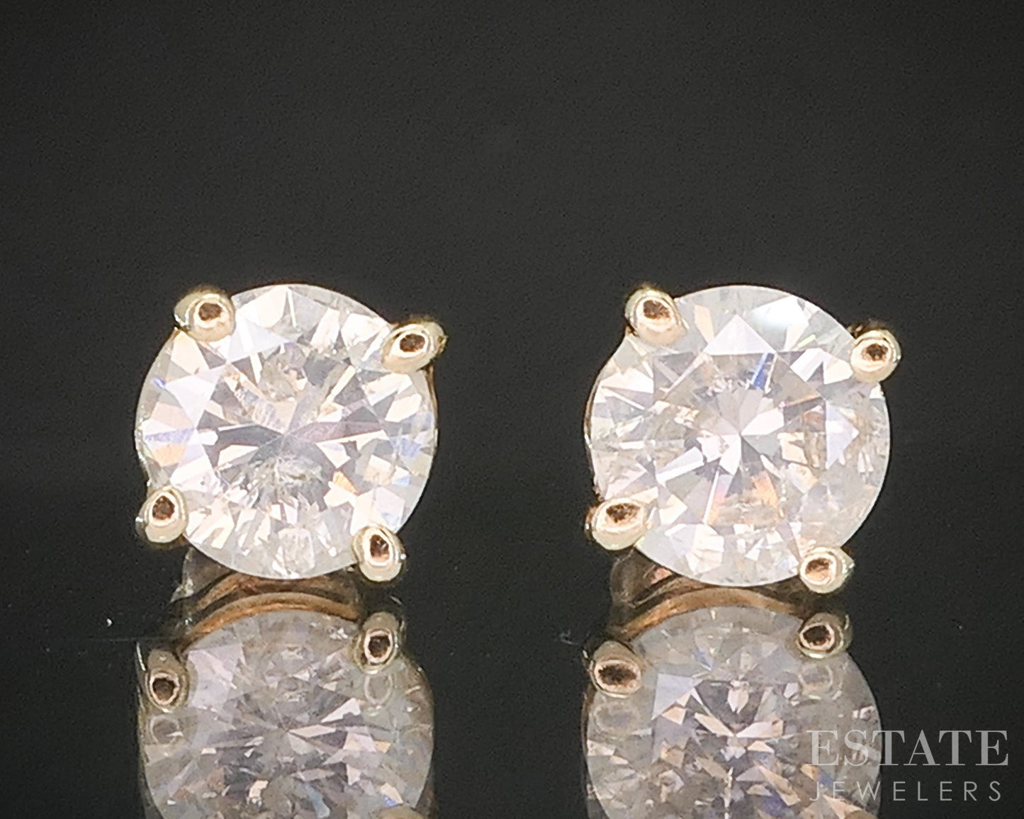 14k Yellow Gold Round Natural 1.40ctw Diamond Screw Back Earrings p18814