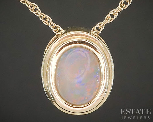 14k Yellow Gold Oval Natural Opal Ladies Necklace 2.9g 18"L p92560
