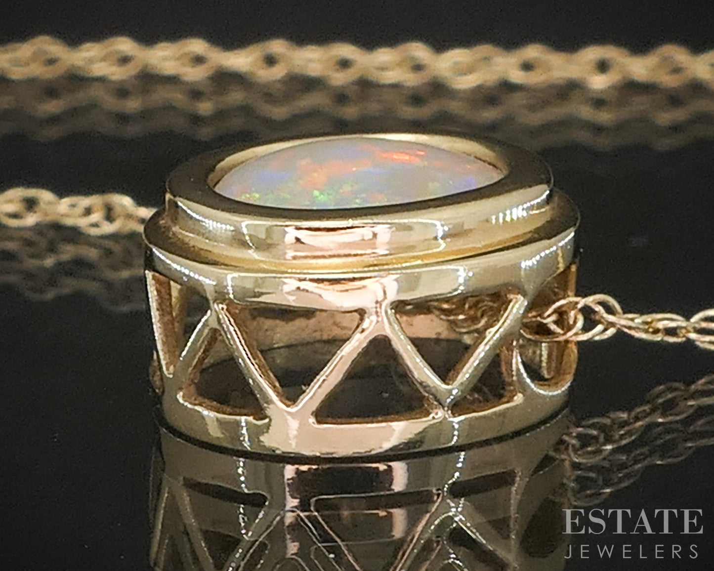 14k Yellow Gold Oval Natural Opal Ladies Necklace 2.9g 18"L p92560