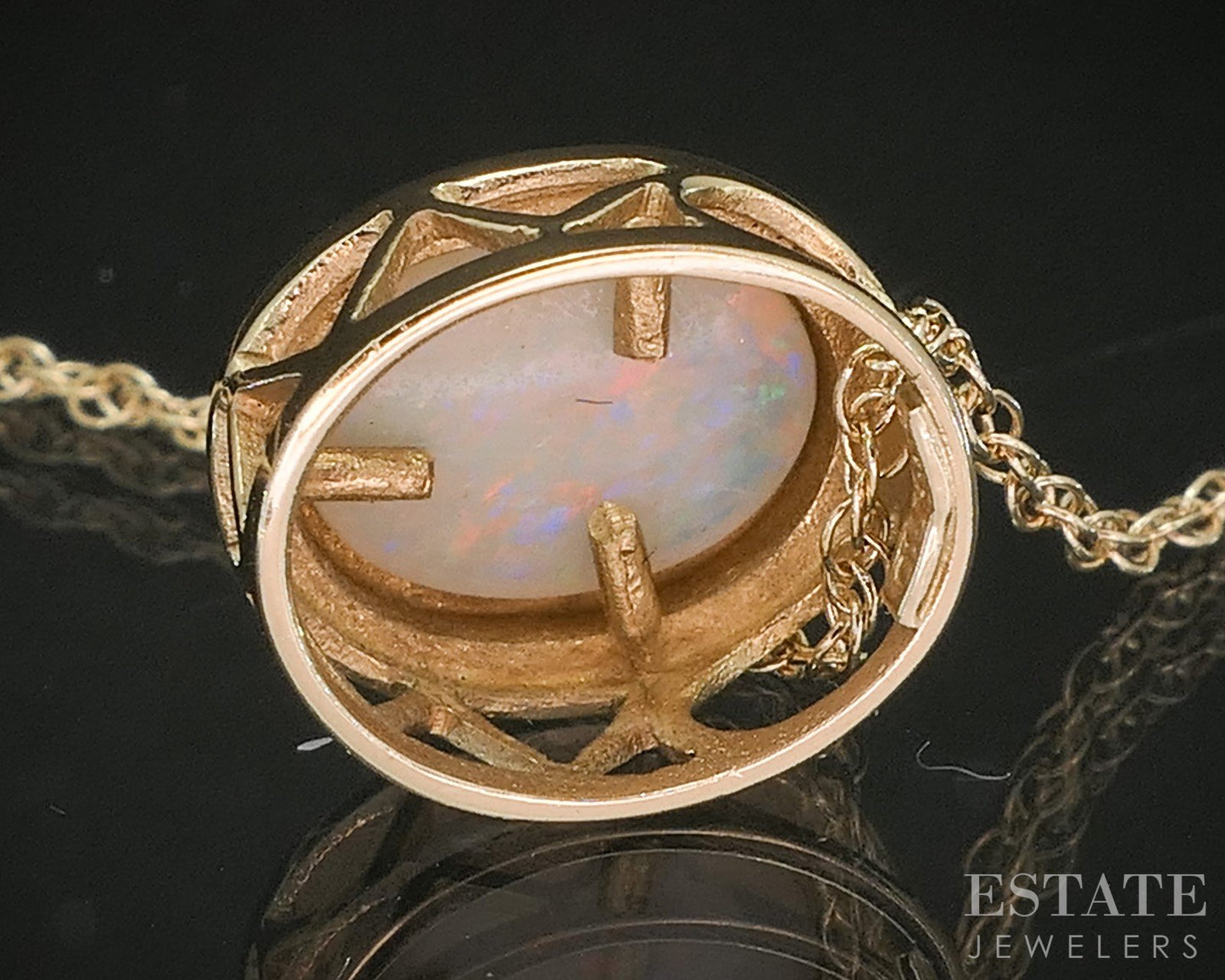 14k Yellow Gold Oval Natural Opal Ladies Necklace 2.9g 18"L p92560