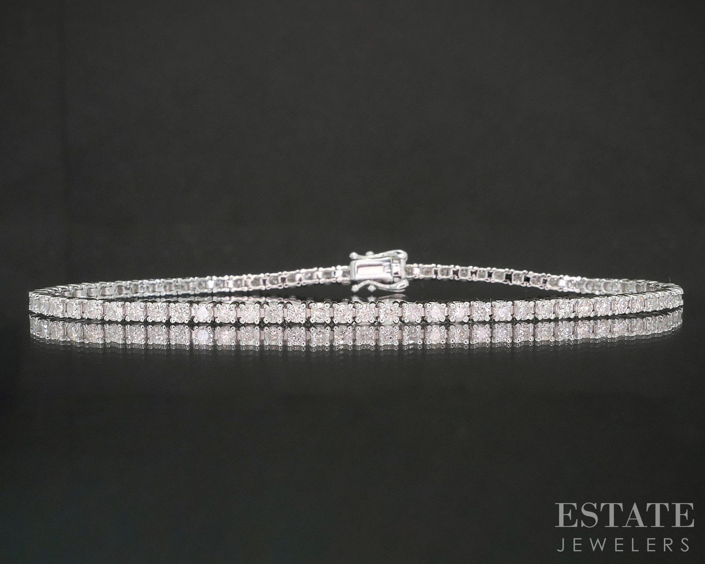 14k White Gold Round Natural 1.50ctw Diamond Tennis Bracelet 6g 7"L p18917