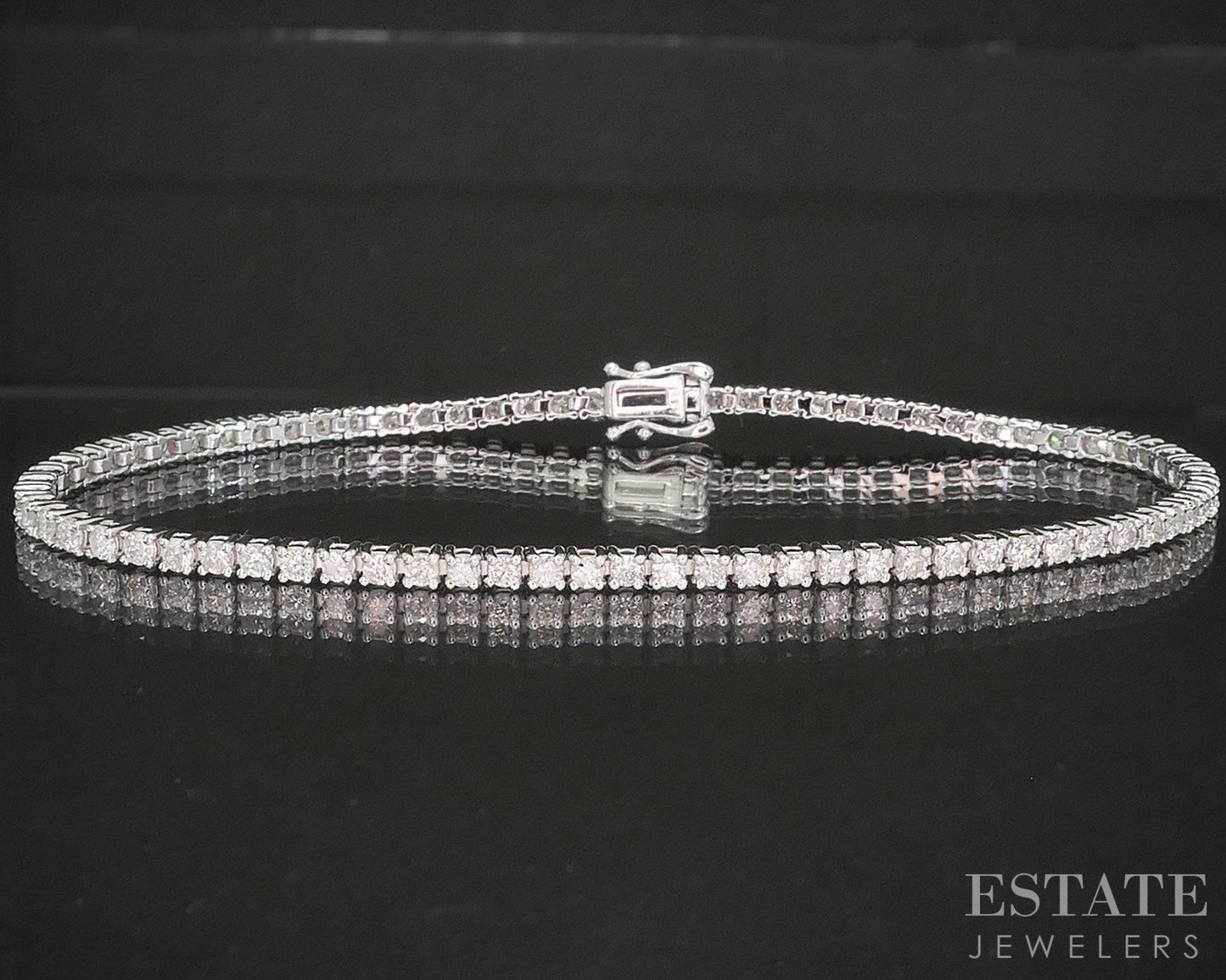 14k White Gold Round Natural 1.50ctw Diamond Tennis Bracelet 6g 7"L p18917