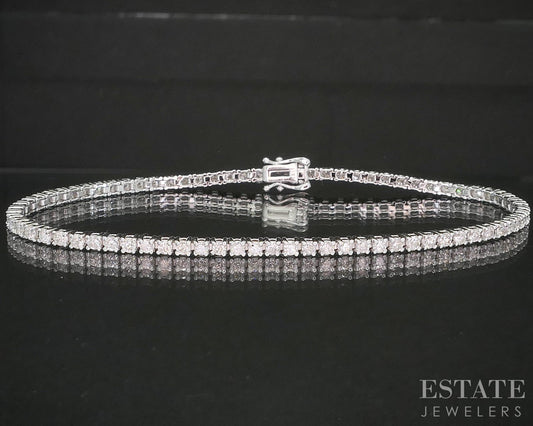 14k White Gold Round Natural 1.50ctw Diamond Tennis Bracelet 6g 7"L p18917