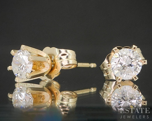 14k Yellow Gold Round Natural .36ctw Diamond Stud Earrings p18899