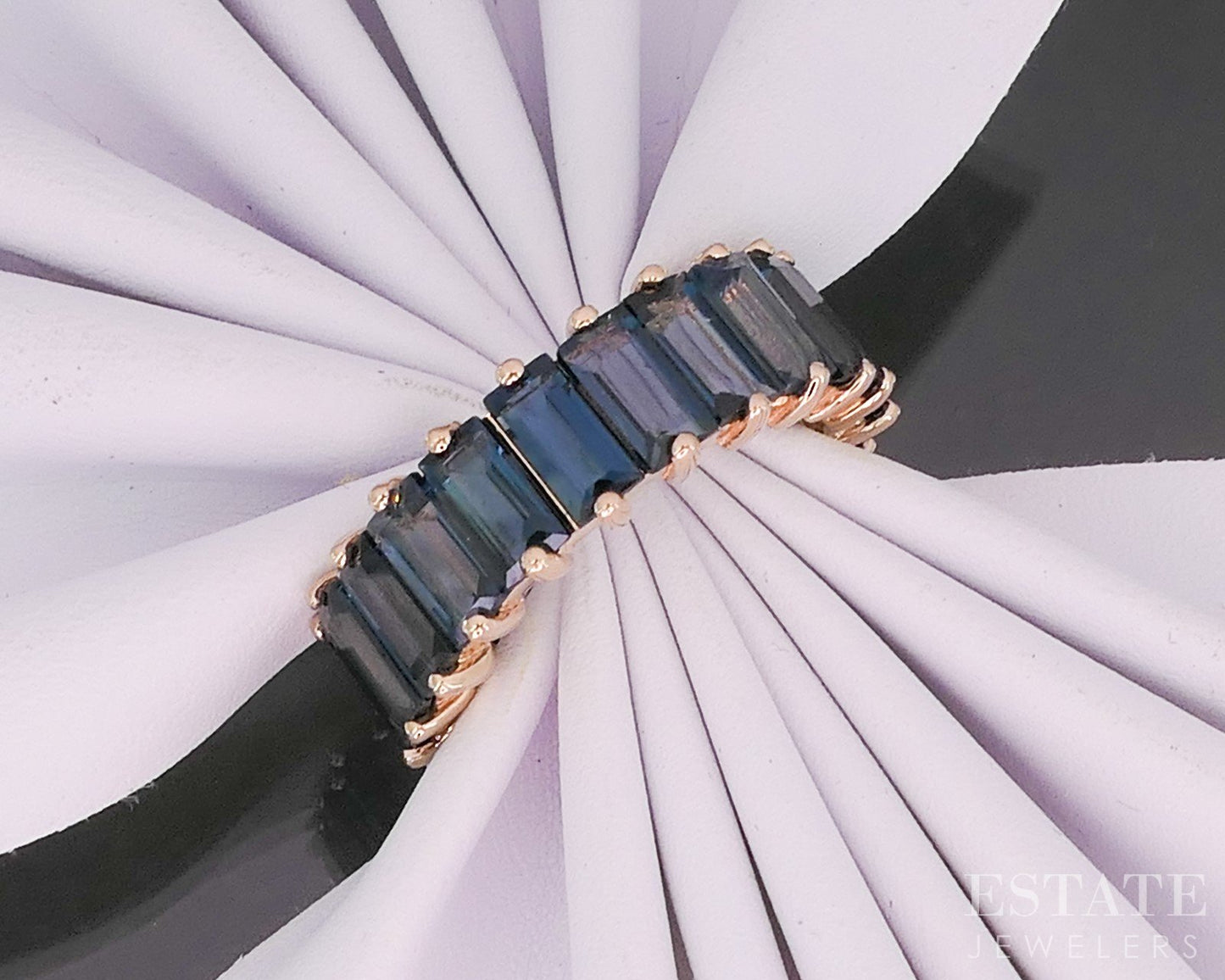 14k Rose Gold EFFY Natural London Blue Topaz Eternity Band Ring 6.4g p18896