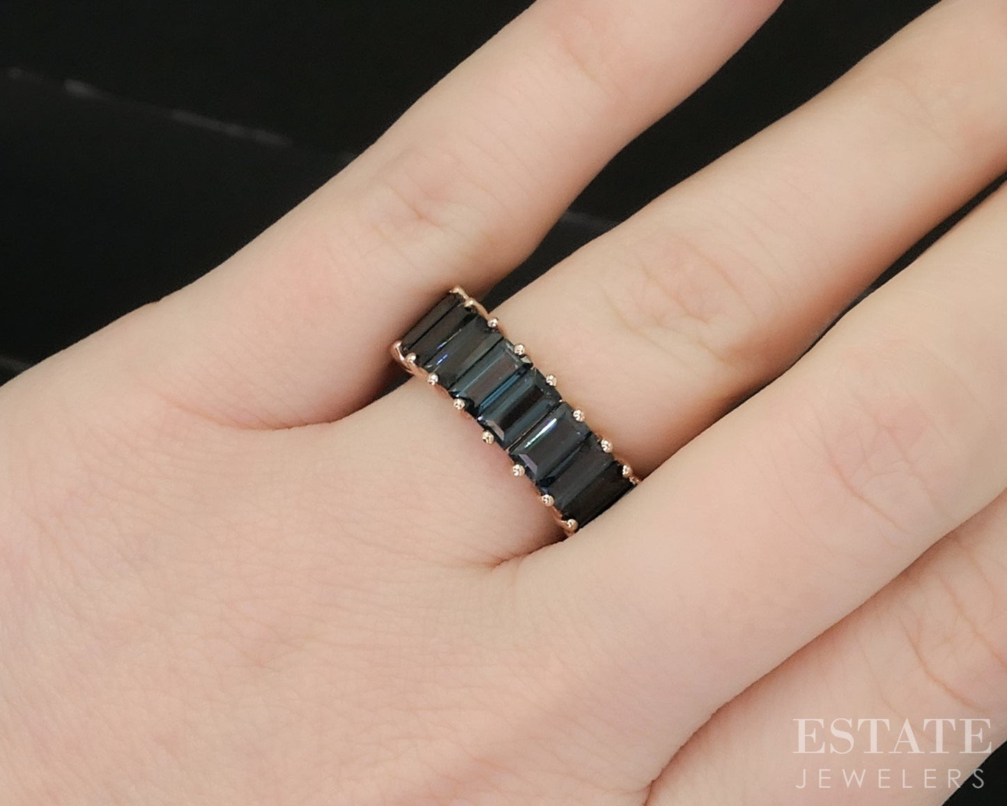 14k Rose Gold EFFY Natural London Blue Topaz Eternity Band Ring 6.4g p18896