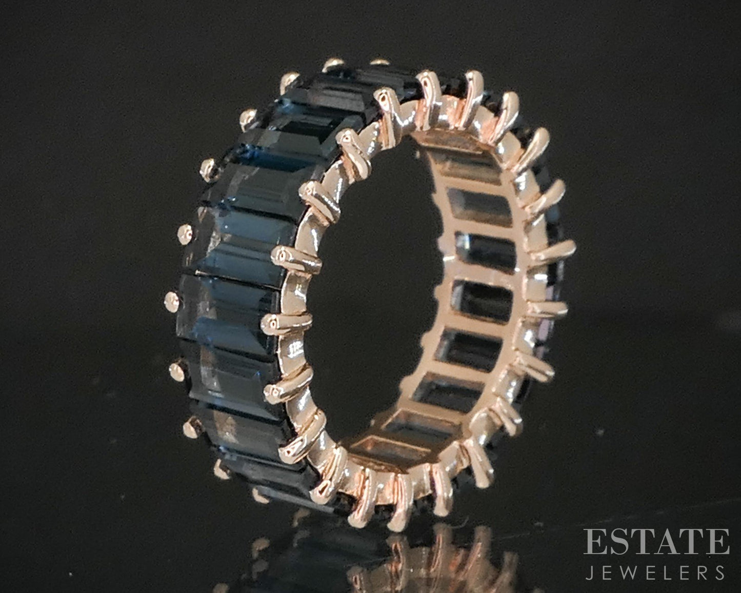 14k Rose Gold EFFY Natural London Blue Topaz Eternity Band Ring 6.4g p18896