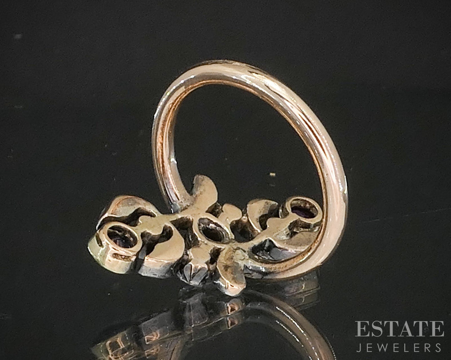 Antique Georgian 12k & Sterling Rose Cut Diamond Ruby Sapphire Ring 5g p19000