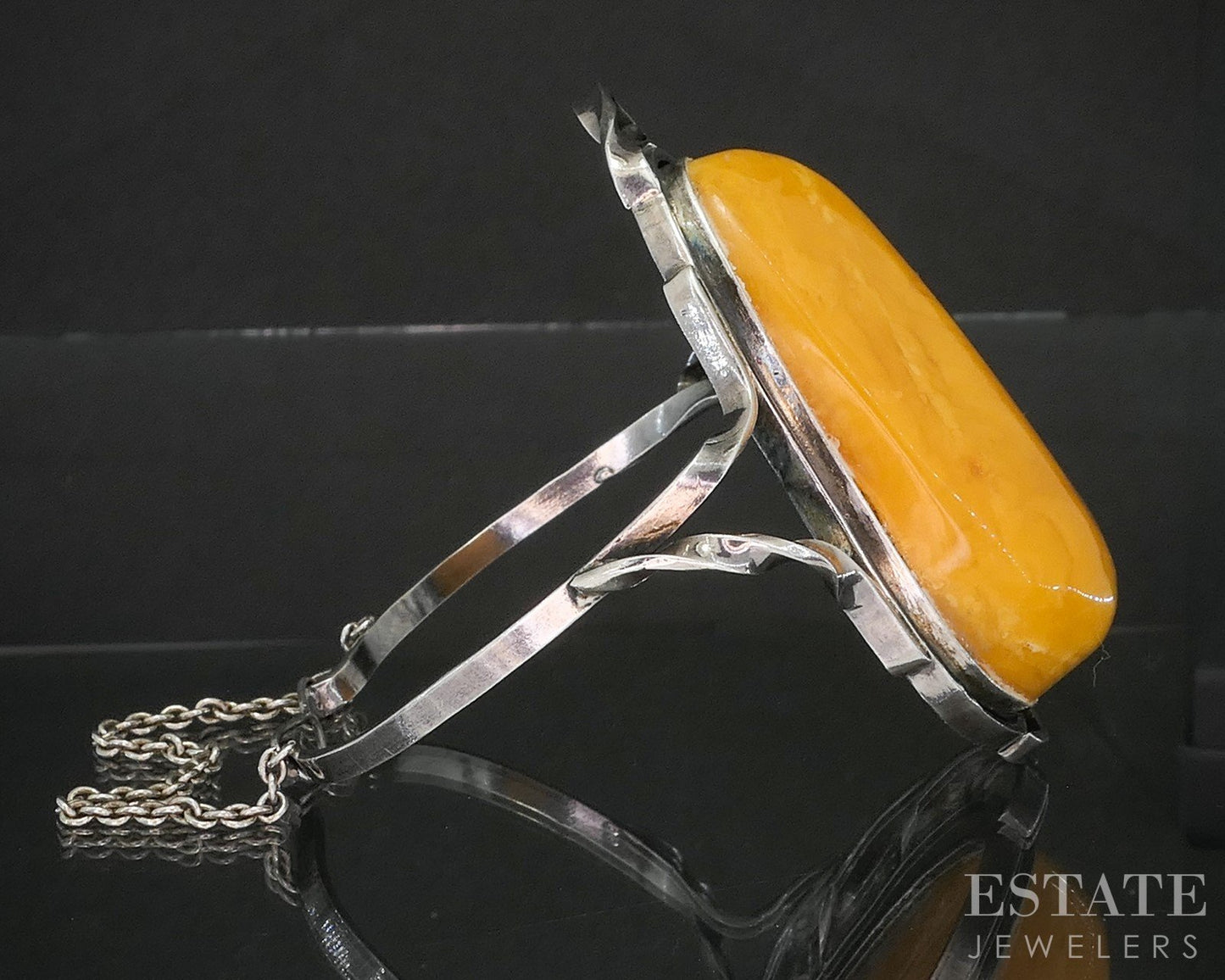 Antique Sterling Silver Large Butterscotch Amber Bangle Bracelet 63.9g p18855