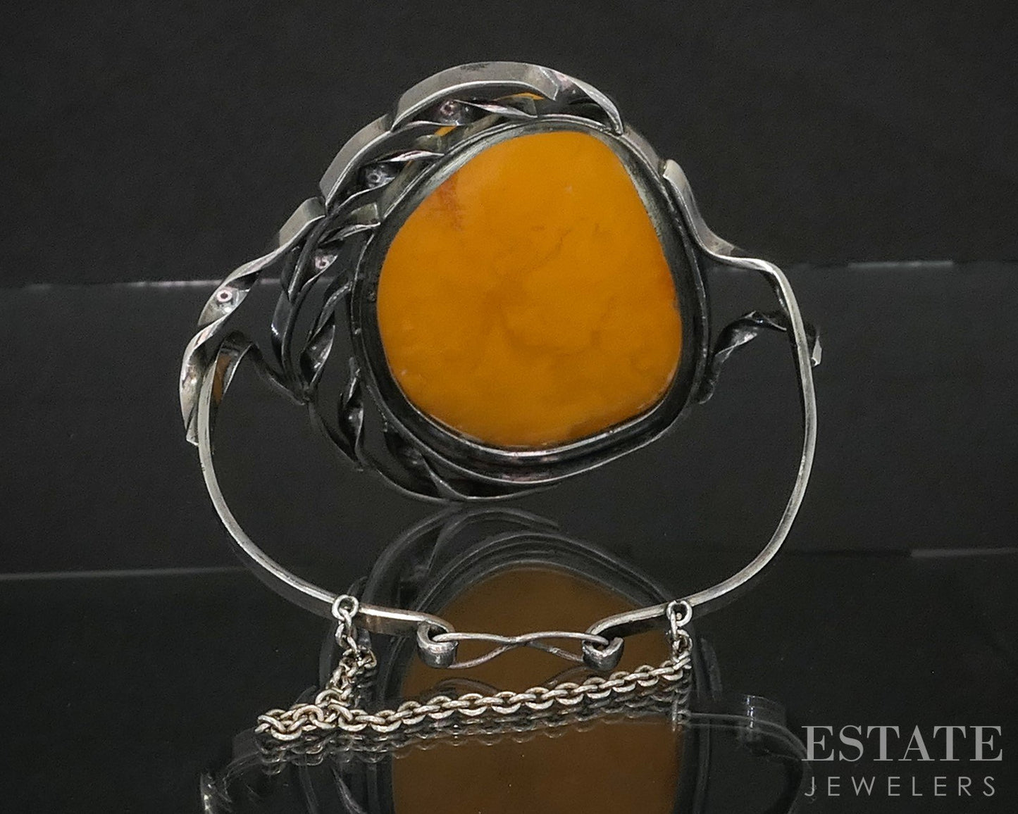 Antique Sterling Silver Large Butterscotch Amber Bangle Bracelet 63.9g p18855