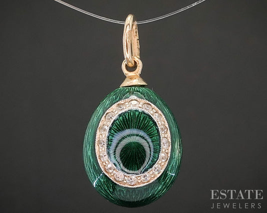 Antique Platinum & 14k Russian Single Cut Diamond Enameled Egg Charm 5.7g p14814