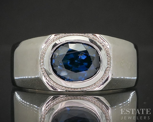 14k White Gold Unheated Madagascar Natural Blue Sapphire Band Ring 13.5g p19097