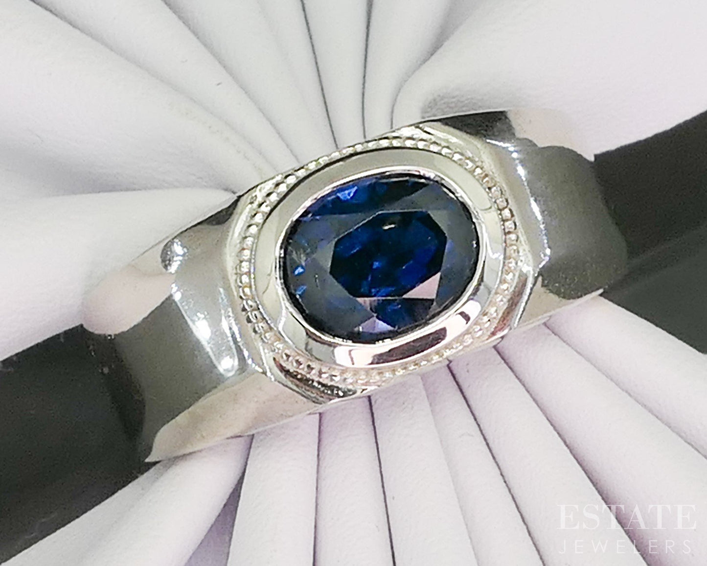 14k White Gold Unheated Madagascar Natural Blue Sapphire Band Ring 13.5g p19097