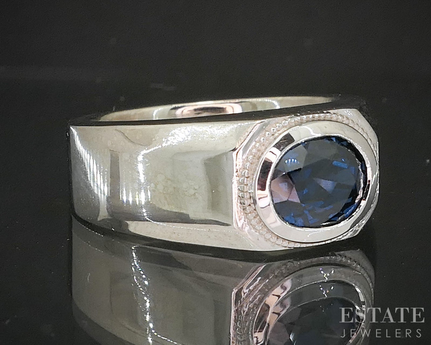 14k White Gold Unheated Madagascar Natural Blue Sapphire Band Ring 13.5g p19097