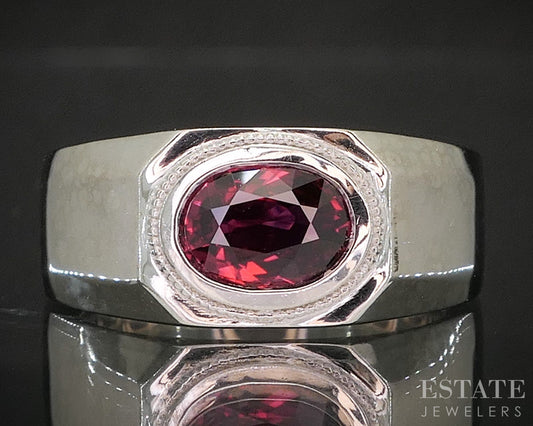 14k White Gold Mozambique Pigeon Blood Natural Ruby Band Ring 12.8g p19018