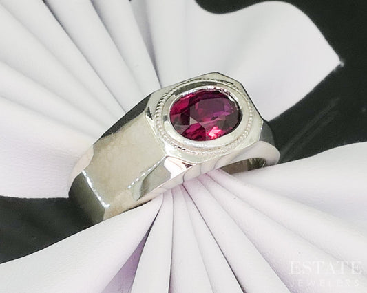 14k White Gold Mozambique Pigeon Blood Natural Ruby Band Ring 12.8g p19018