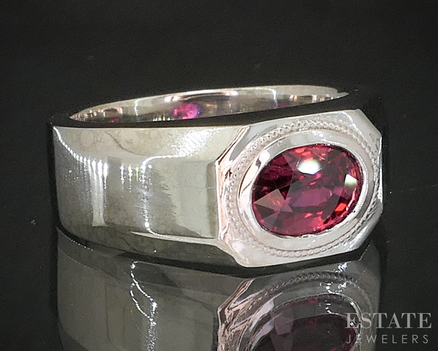 14k White Gold Mozambique Pigeon Blood Natural Ruby Band Ring 12.8g p19018