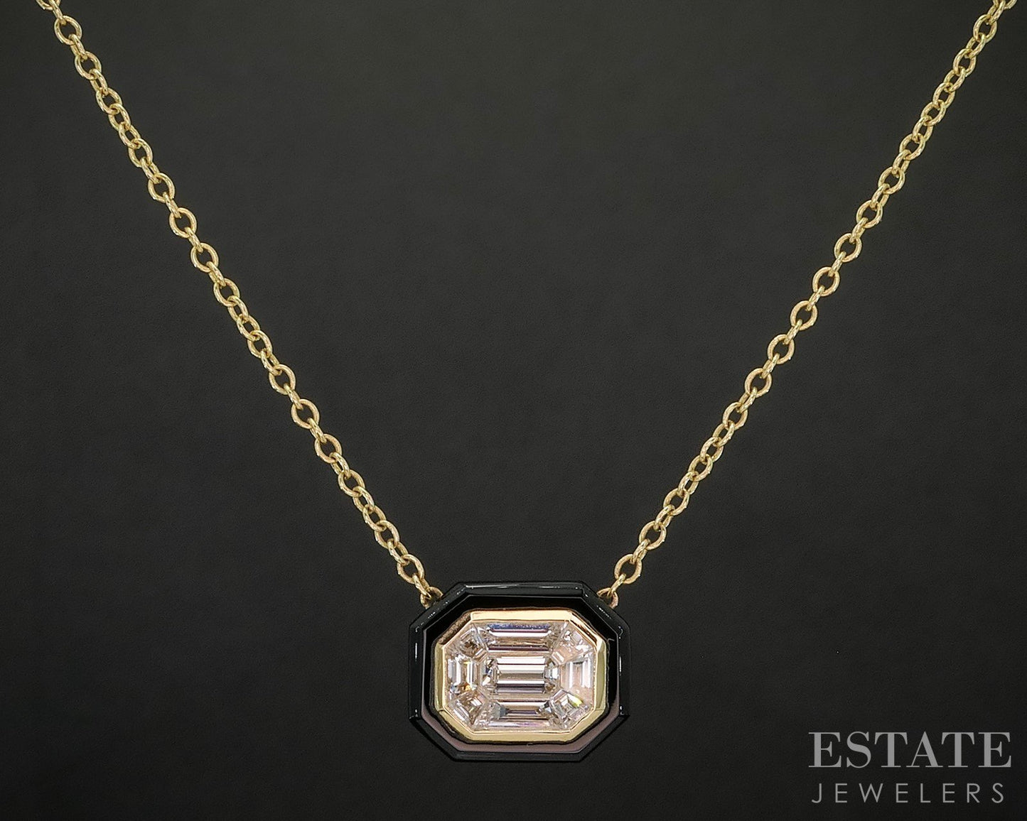 18k Yellow Gold Natural .64ctw Diamond & Black Agate Shield Necklace 4.8g p18787