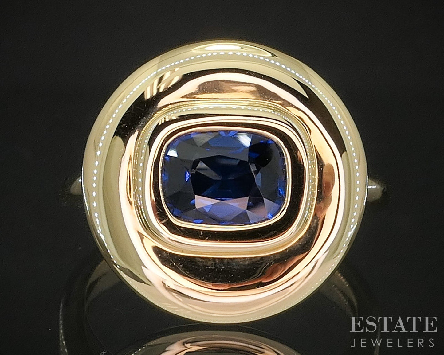 18k Yellow Gold Natural 1.15ct Blue Sapphire Ladies Shield Ring 6.7g p18786