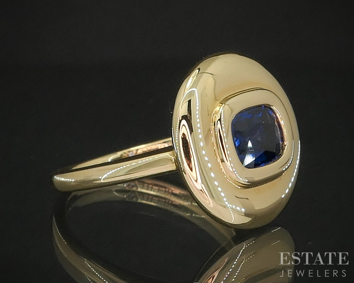 18k Yellow Gold Natural 1.15ct Blue Sapphire Ladies Shield Ring 6.7g p18786