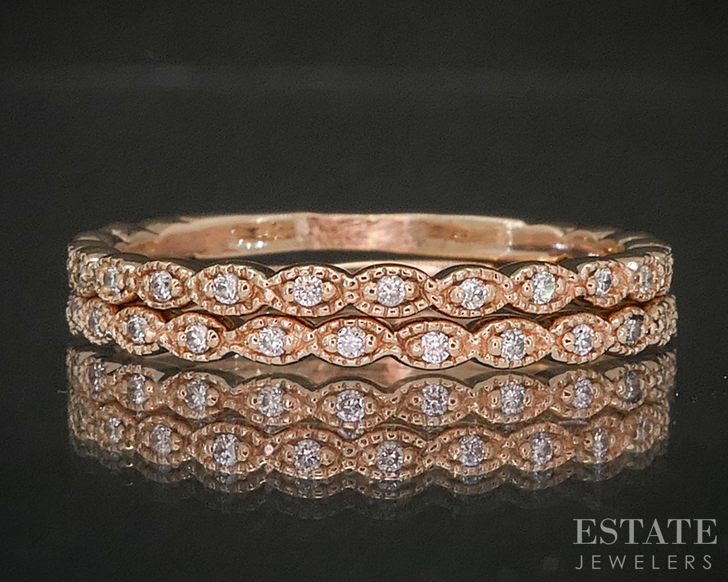 Matching 14k Rose Gold Natural .25ctw Diamond Wedding Band Set 4.1g p19237b