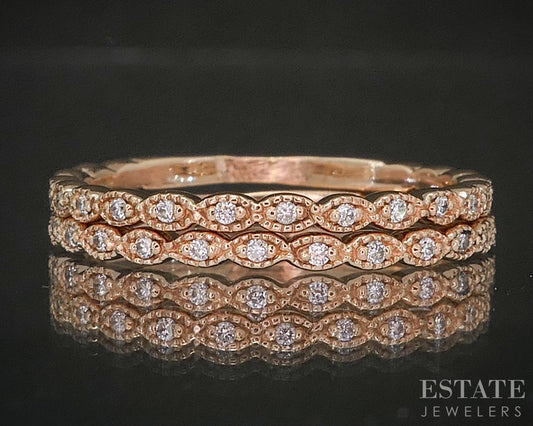 Matching 14k Rose Gold Natural .25ctw Diamond Wedding Band Set 4.1g p19237b