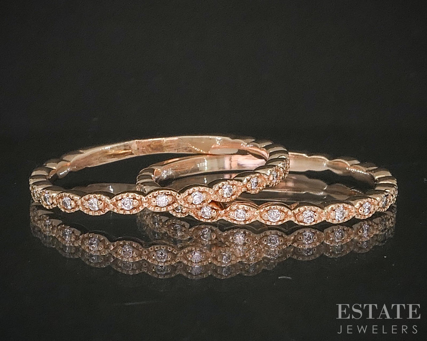 Matching 14k Rose Gold Natural .25ctw Diamond Wedding Band Set 4.1g p19237b
