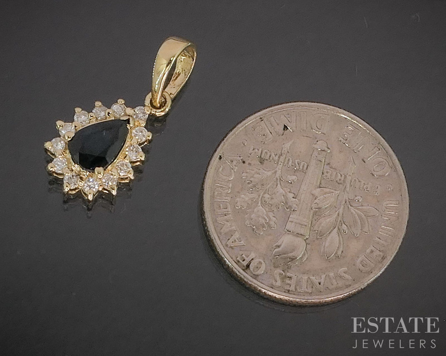 14k Yellow Gold Natural Blue Sapphire & Diamond Teardrop Pendant 0.9g p19240b