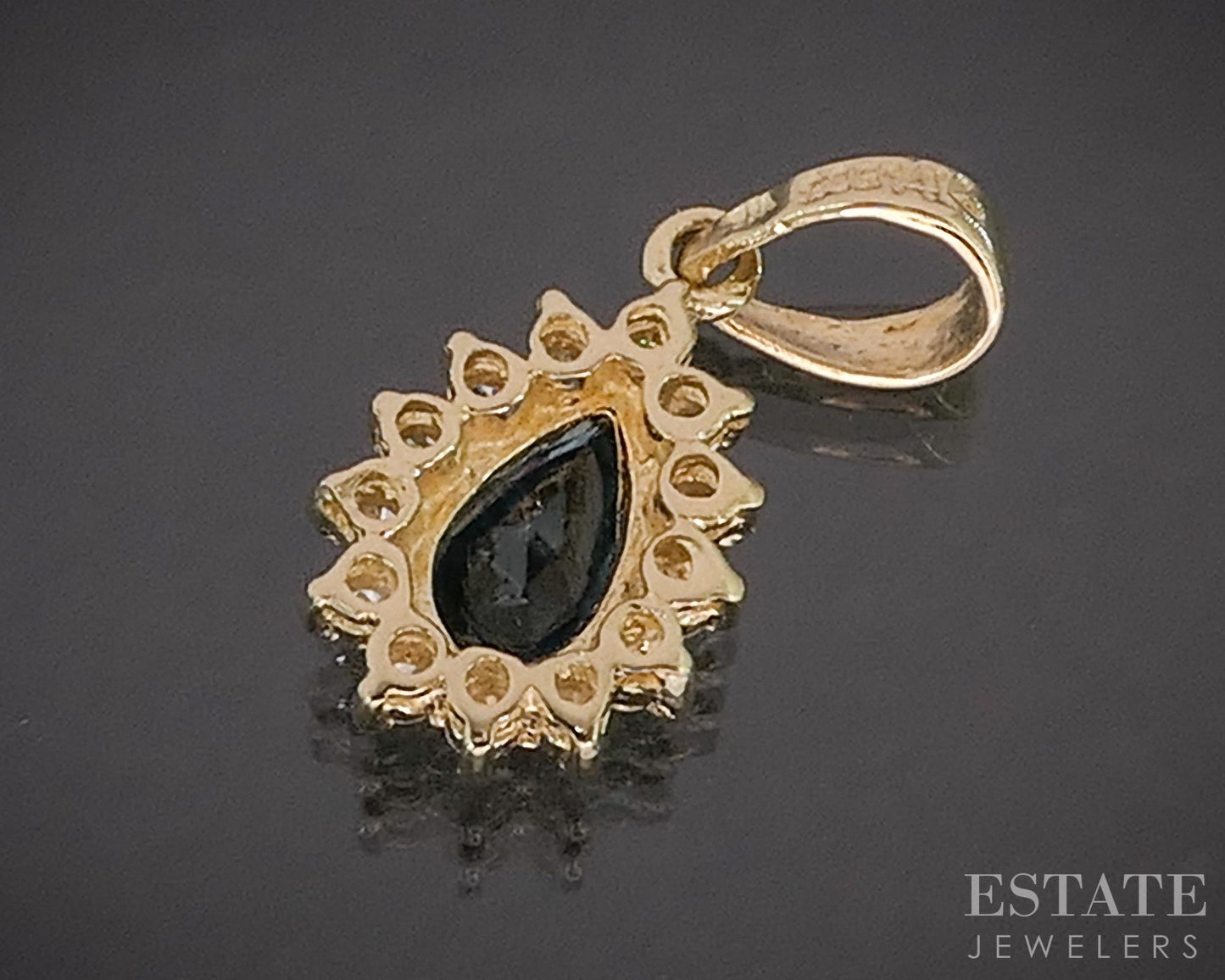 14k Yellow Gold Natural Blue Sapphire & Diamond Teardrop Pendant 0.9g p19240b