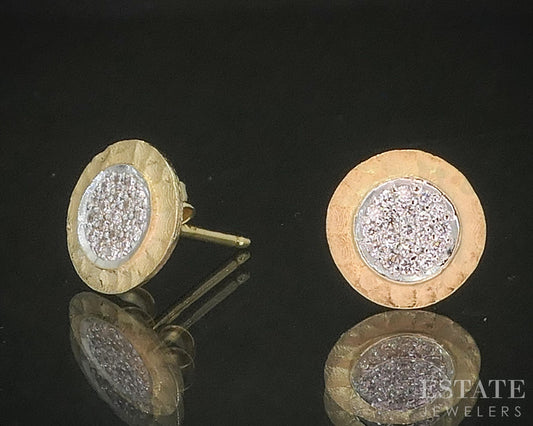 14k Yellow Gold I. Reiss Diamond Hammered Circle Stud Earrings 1.2g p19268b