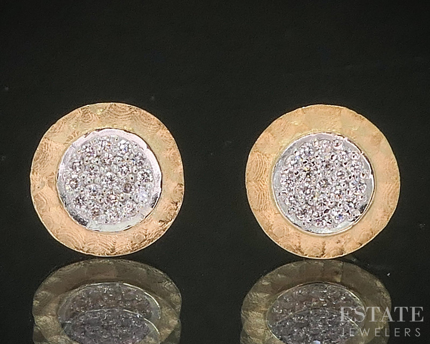 14k Yellow Gold I. Reiss Diamond Hammered Circle Stud Earrings 1.2g p19268b