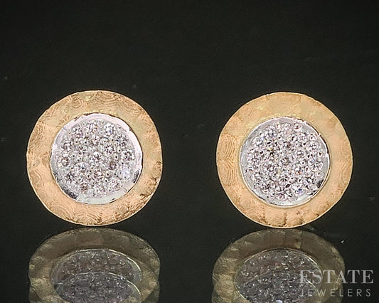 14k Yellow Gold I. Reiss Diamond Hammered Circle Stud Earrings 1.2g p19268b