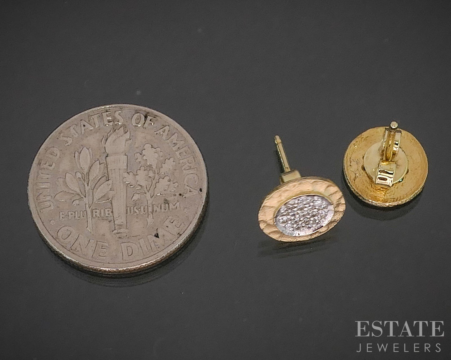 14k Yellow Gold I. Reiss Diamond Hammered Circle Stud Earrings 1.2g p19268b