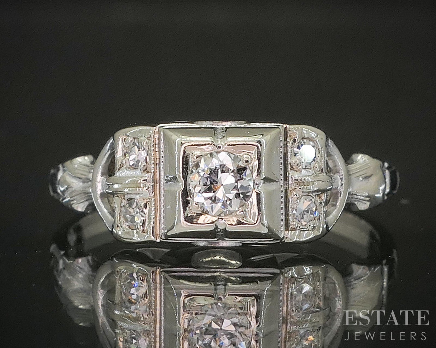 Antique 14k White Gold Transitional Natural .10ctw Diamond Filigree Ring p19269b