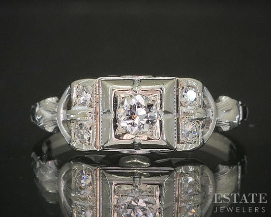 Antique 14k White Gold Transitional Natural .10ctw Diamond Filigree Ring p19269b