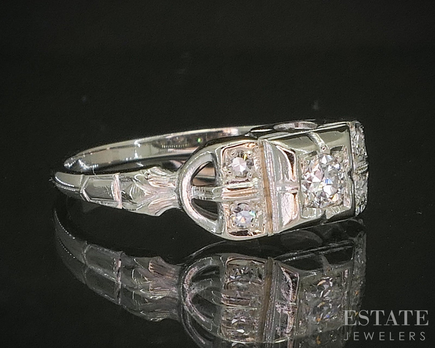 Antique 14k White Gold Transitional Natural .10ctw Diamond Filigree Ring p19269b