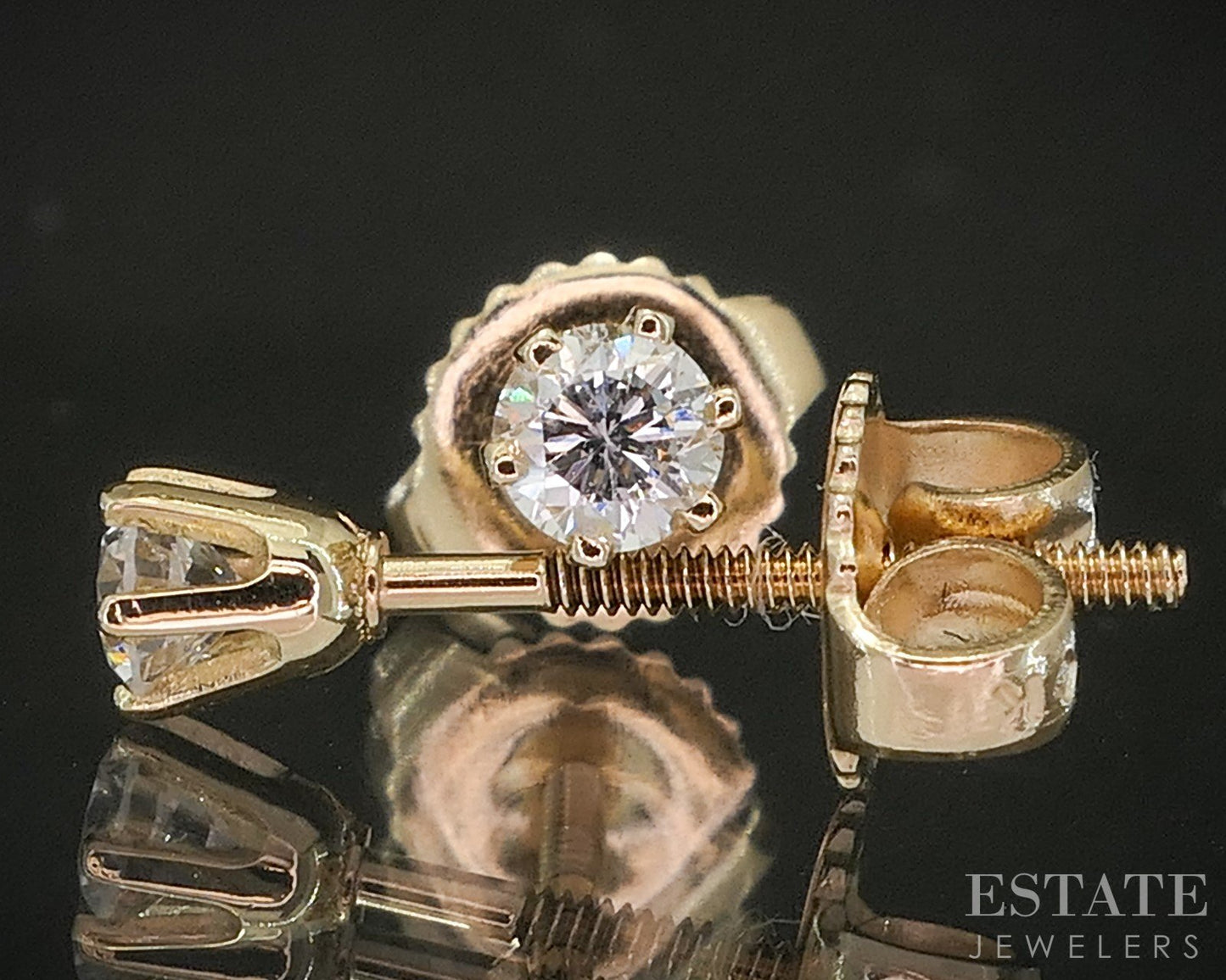 14k Yellow Gold Round Natural .16ctw Diamond Screw Back Earrings p19270b