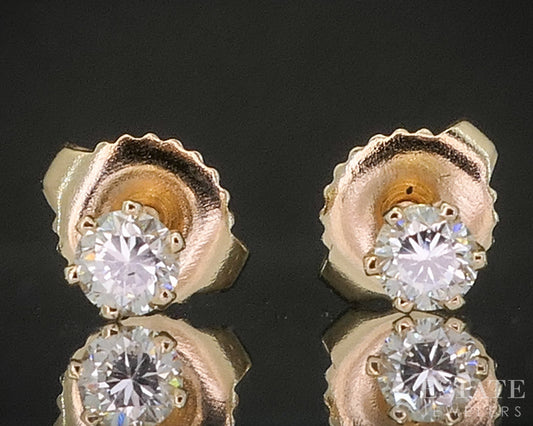 14k Yellow Gold Round Natural .16ctw Diamond Screw Back Earrings p19270b
