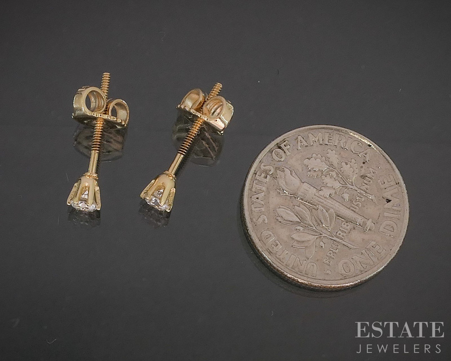 14k Yellow Gold Round Natural .16ctw Diamond Screw Back Earrings p19270b