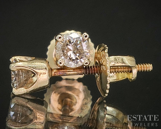 14k Yellow Gold Round Natural .30ctw Diamond Screw Back Earrings p19275b